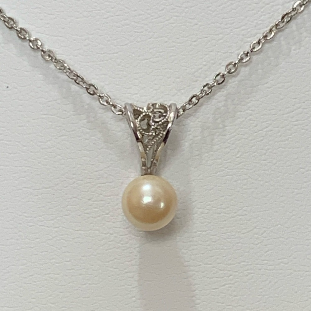 Vintage AMCO 14K Gold Overlay Pearl Pendant Necklace - Picture 4 of 6